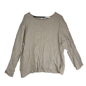Vintage Chicos Shirt Womens Top 3 XL Linen Beige Lagenlook Cottagecore Grandma